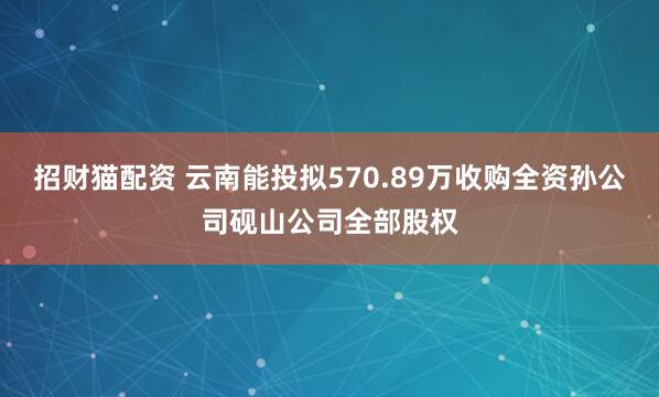 招财猫配资 云南能投拟570.89万收购全资孙公司砚山公司全部股权
