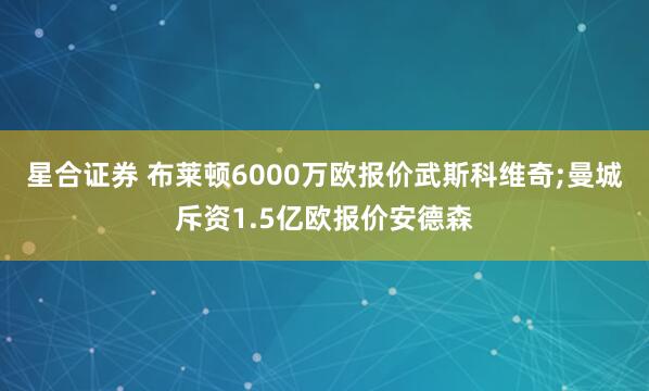 星合证券 布莱顿6000万欧报价武斯科维奇;曼城斥资1.5亿欧报价安德森
